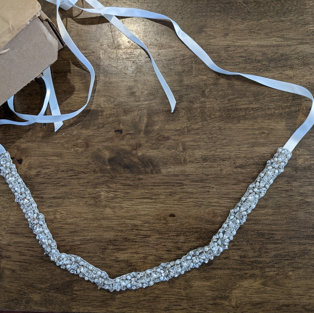 BHLDN Floral Embellished Belt in Silver and Cream - Picture 2 of 2